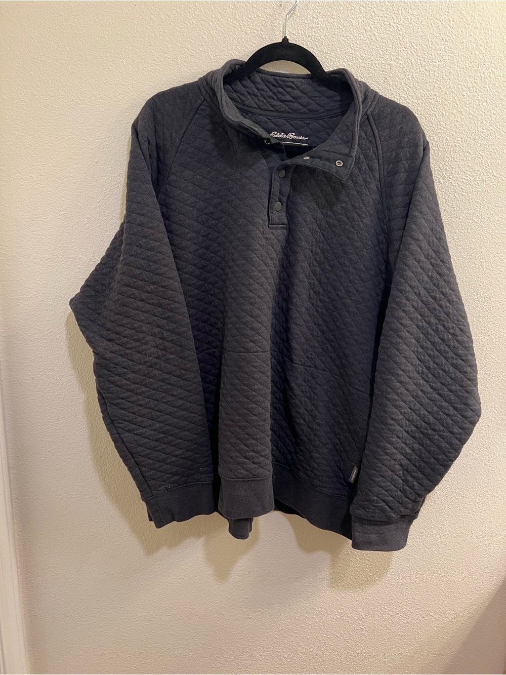 Eddie Bauer 1/4 Snap Quilted Pullover XXL Charcoal Gray Sweater